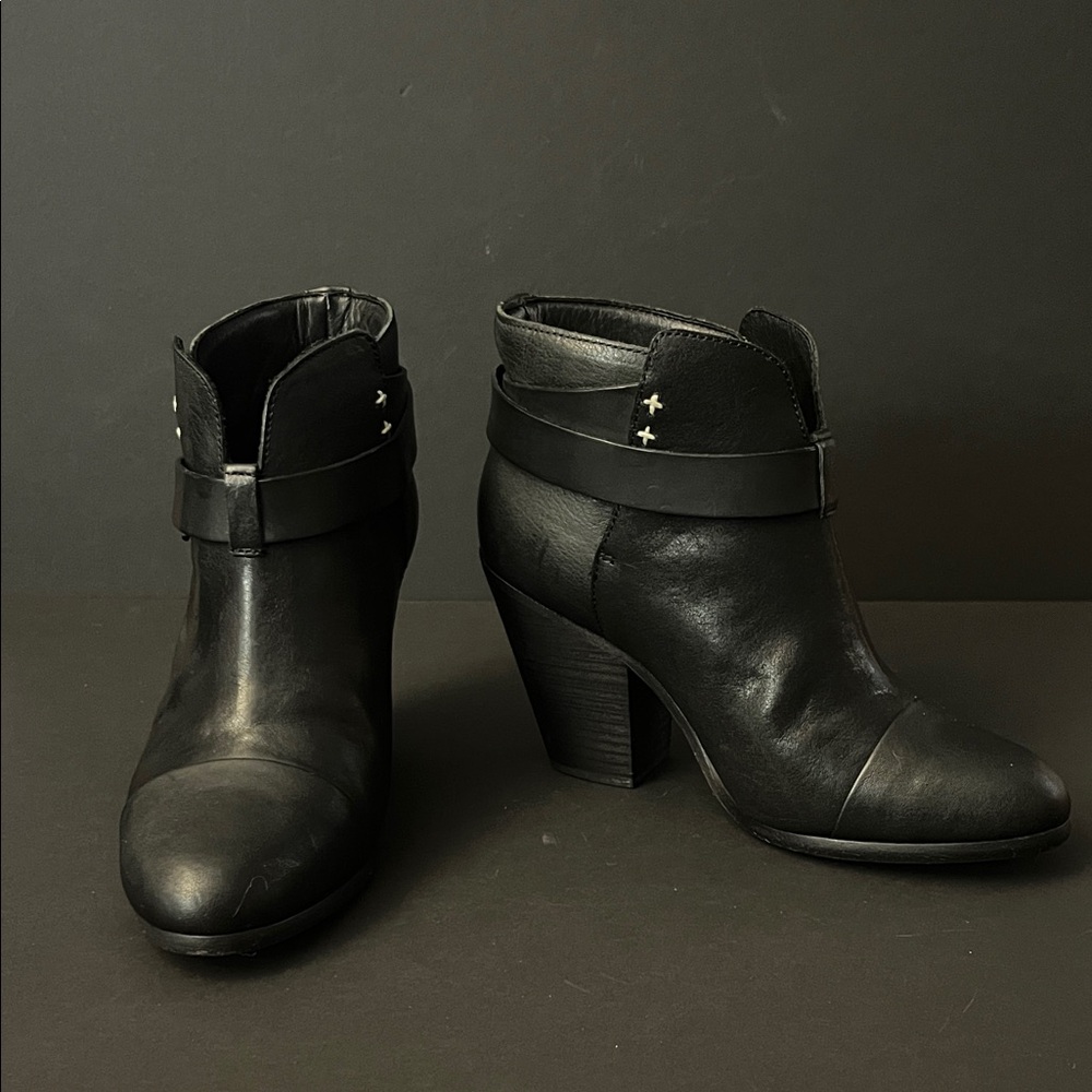 rag & bone Black Leather Harrow Ankle Booties Size 37